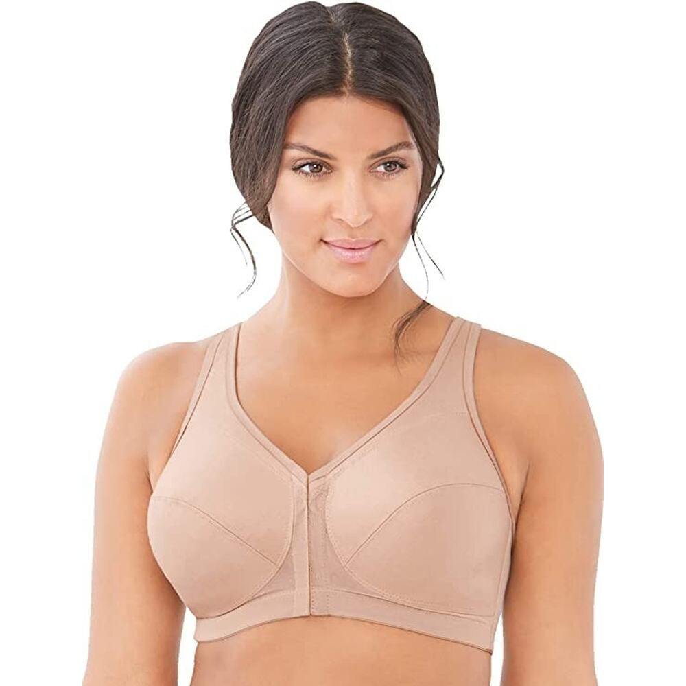 Glamorise Magic Lift Tan Front Close Posture Back Support Wire Free Bra Size 36C